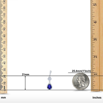 Halo Dangle & Drop Earrings Pear Simulated Blue Sapphire CZ 925 Sterling Silver